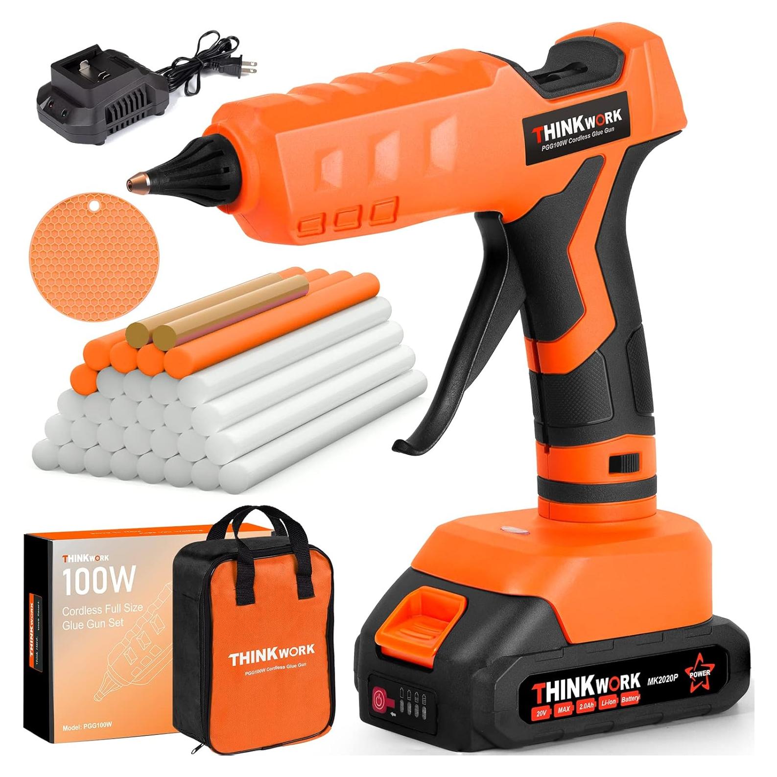 Pistola de Pegamento Inalámbrica THINKWORK 20V 100W con 30 Barras