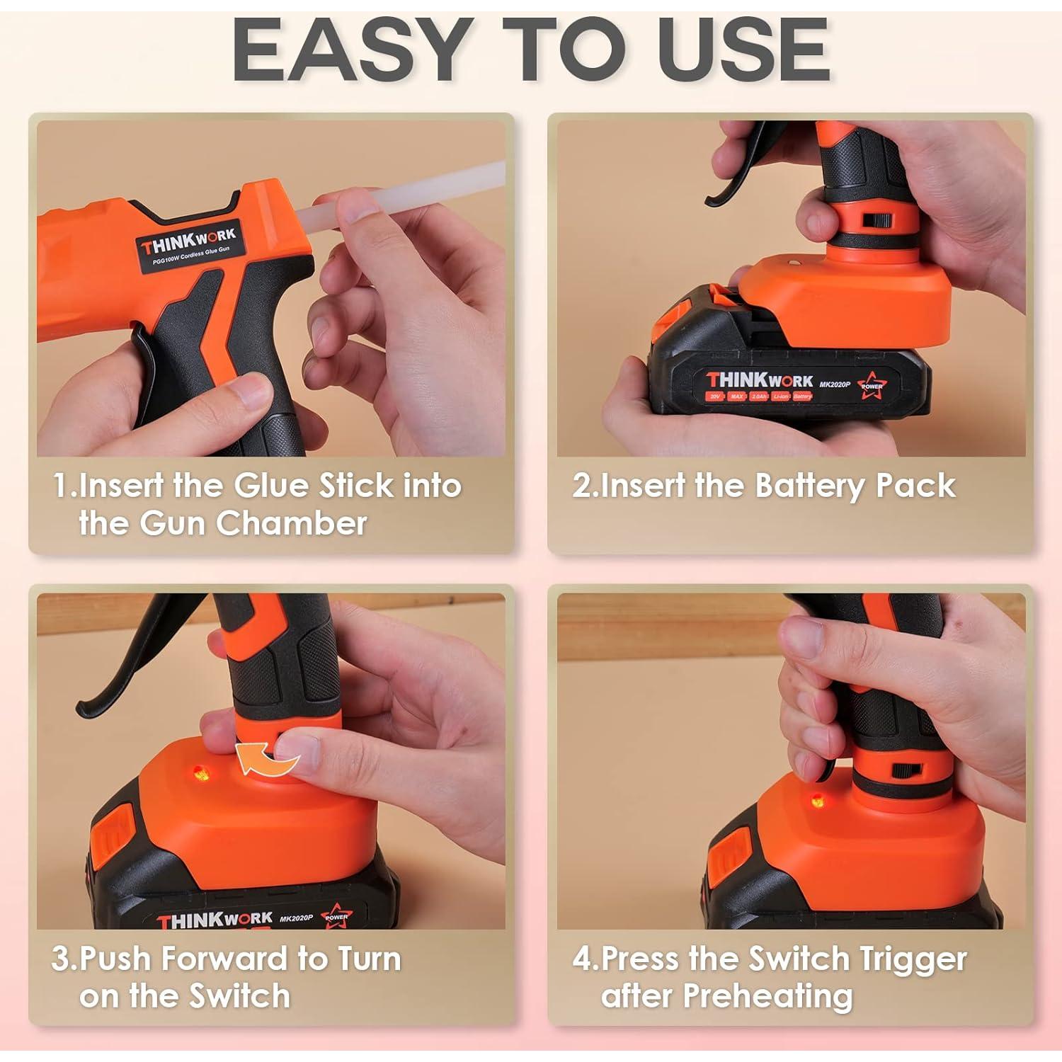 Pistola de Pegamento Inalámbrica THINKWORK 20V 100W con 30 Barras