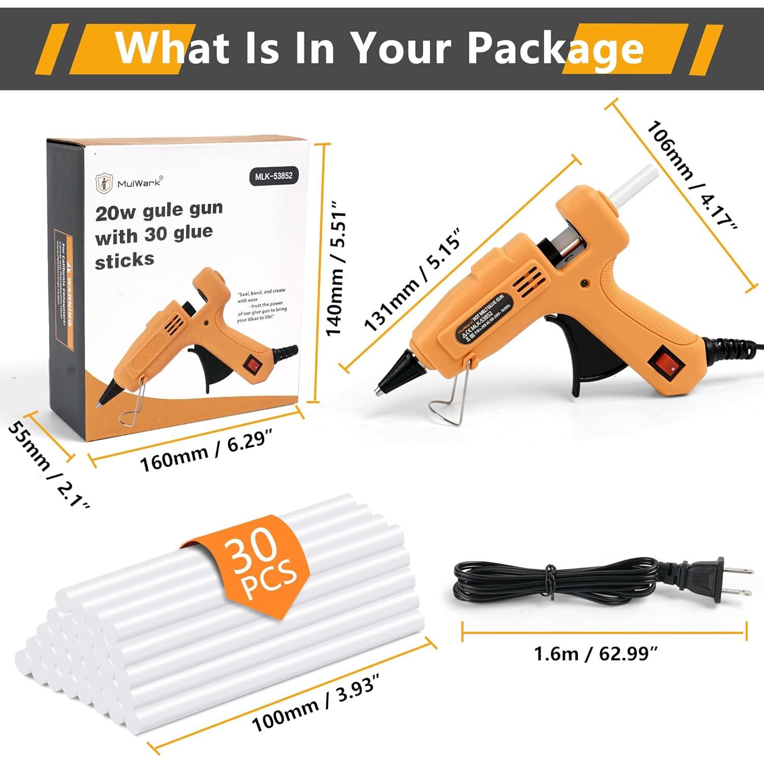 Pistola de Pegamento Caliente Mulwark MLK-53852 20W con 30 Palitos