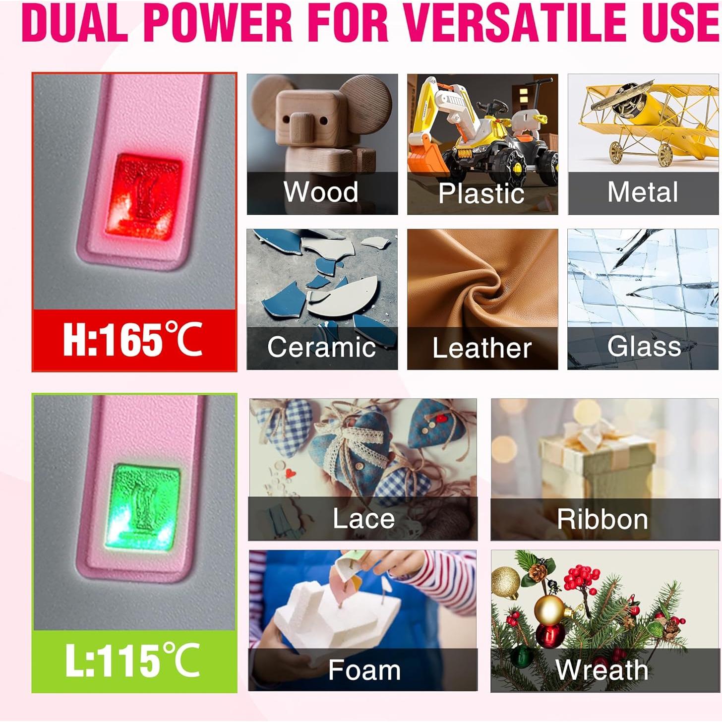 WORKPRO Cordless Hot Glue Gun, 7.2V Glue Gun with 50 Pcs Premium Mini Glue Sticks and Storage Bag, 2600mAh Type-C Rechargeable, Dual-Temp Hot Glue Gun Kit for DIY, Crafting and Arts