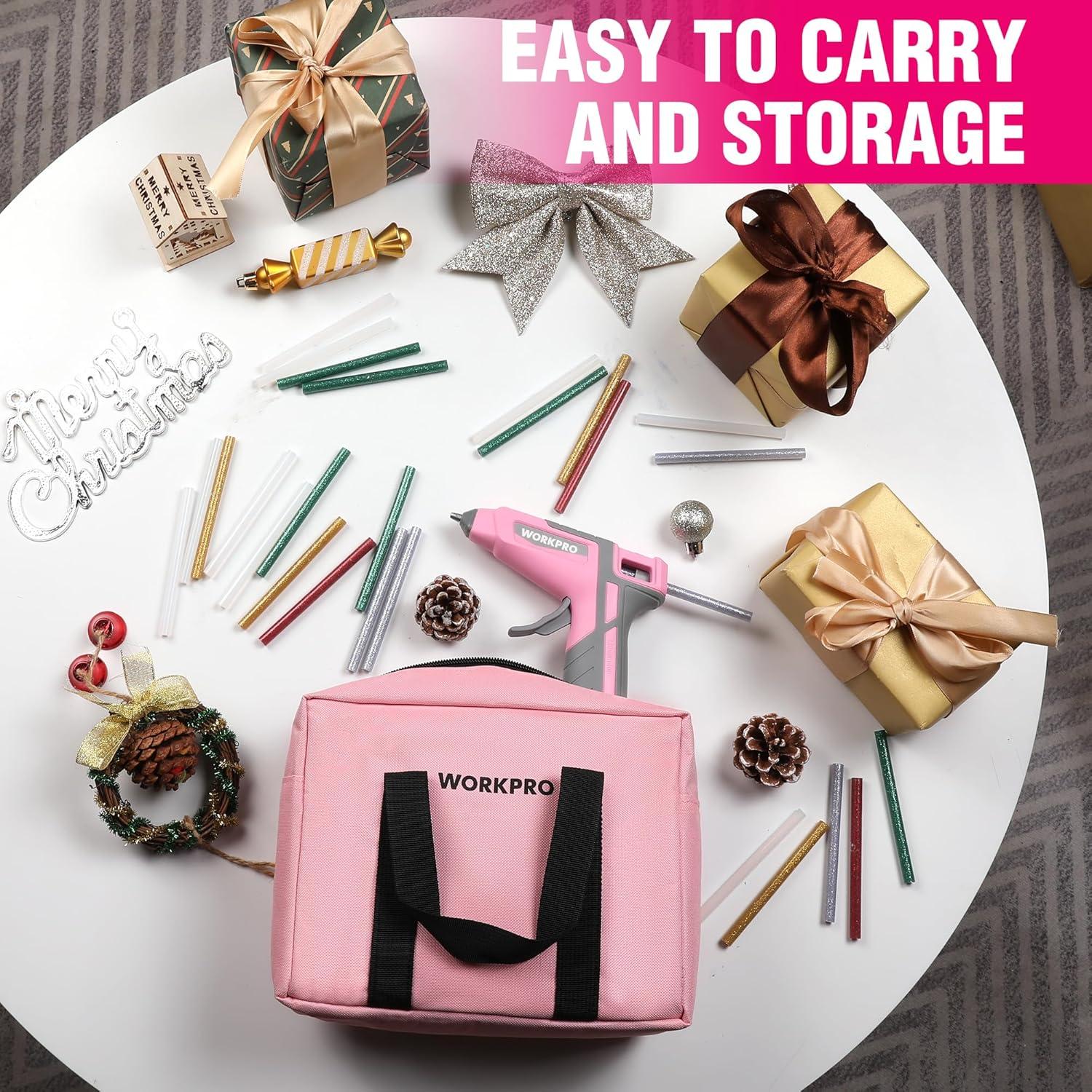 WORKPRO Cordless Hot Glue Gun, 7.2V Glue Gun with 50 Pcs Premium Mini Glue Sticks and Storage Bag, 2600mAh Type-C Rechargeable, Dual-Temp Hot Glue Gun Kit for DIY, Crafting and Arts