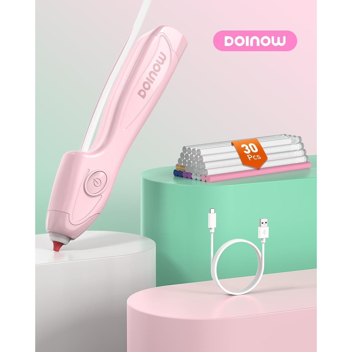 Pistola de Pegamento Caliente Inalámbrica DOINOW Rosa 25W