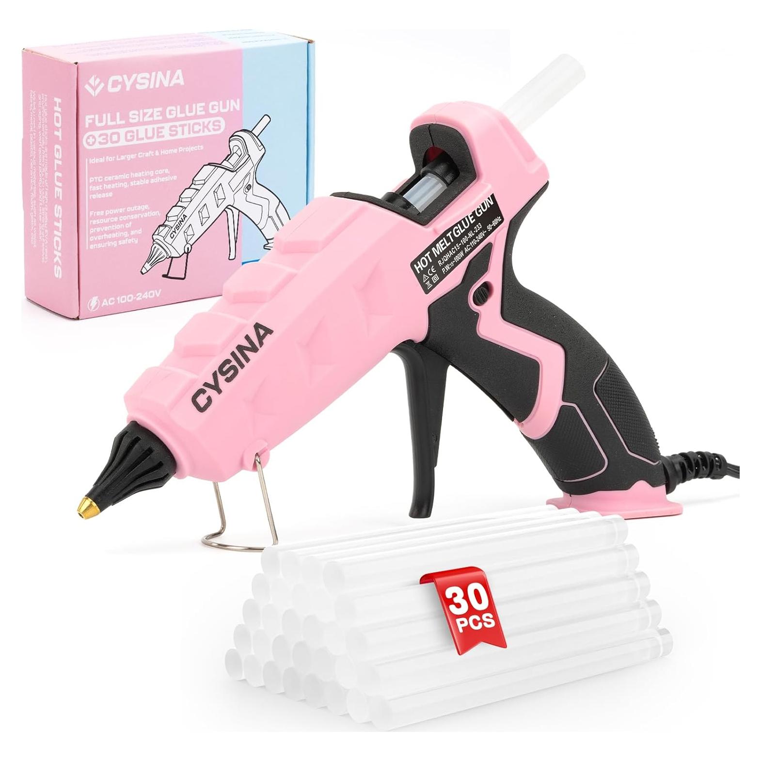 Pistola de Pegamento Caliente CYSINA 100W Rosa con 30 Barras