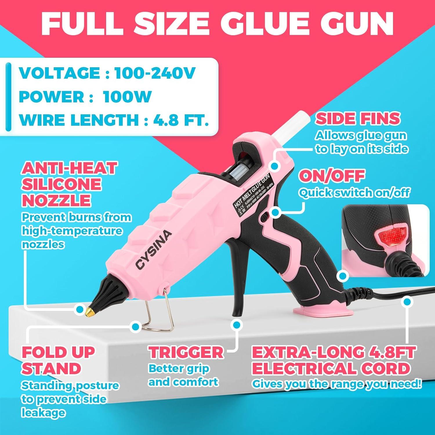 Pistola de Pegamento Caliente CYSINA 100W Rosa con 30 Barras