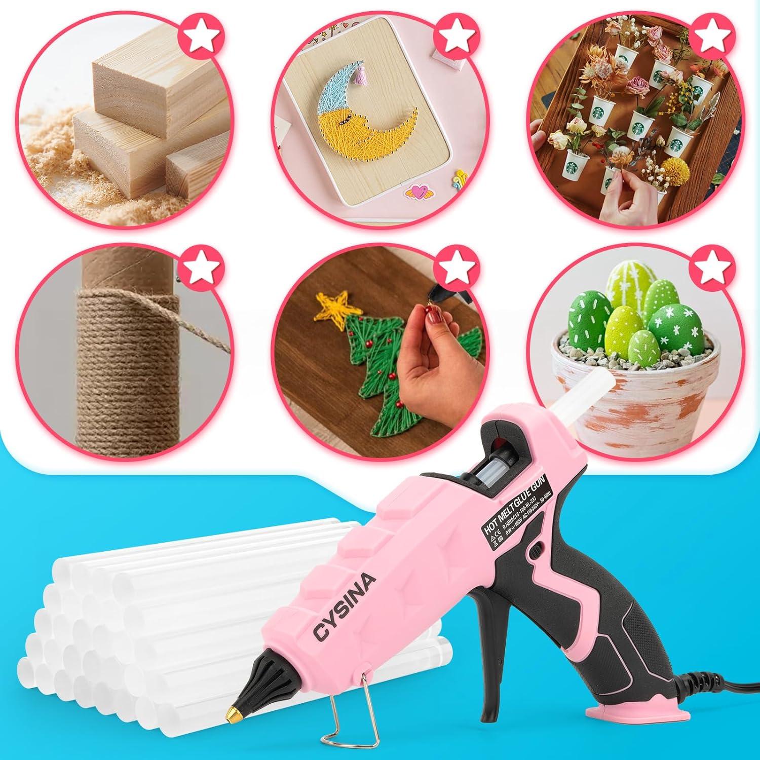 Pistola de Pegamento Caliente CYSINA 100W Rosa con 30 Barras