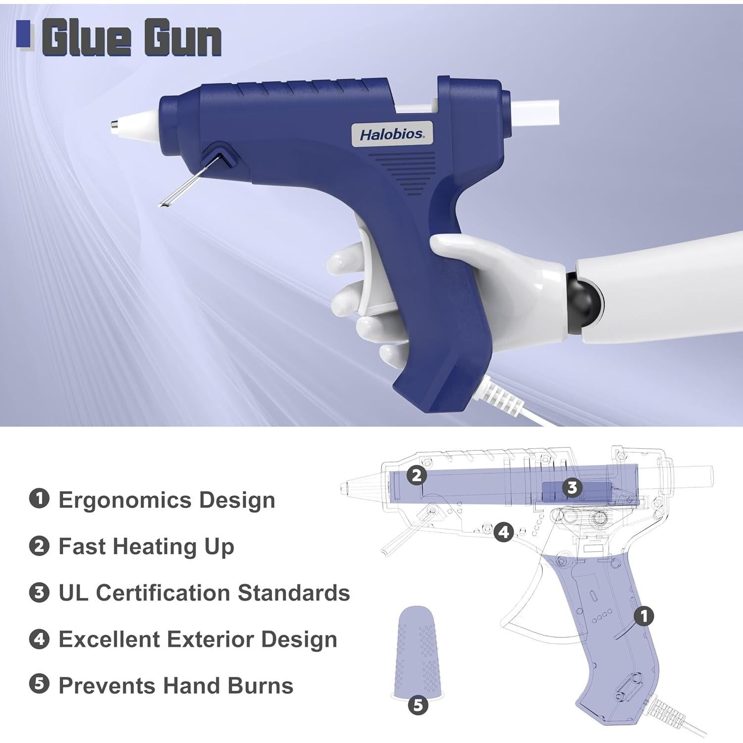 Pistola de Pegamento Caliente Halobios 40W Azul con 20 Barras