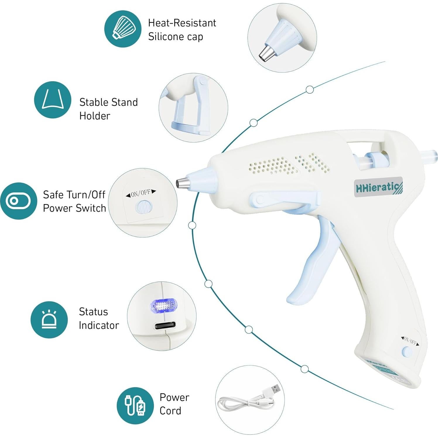 Pistola de Pegamento Caliente Inalámbrica HHieratic 20W con 30 Barras