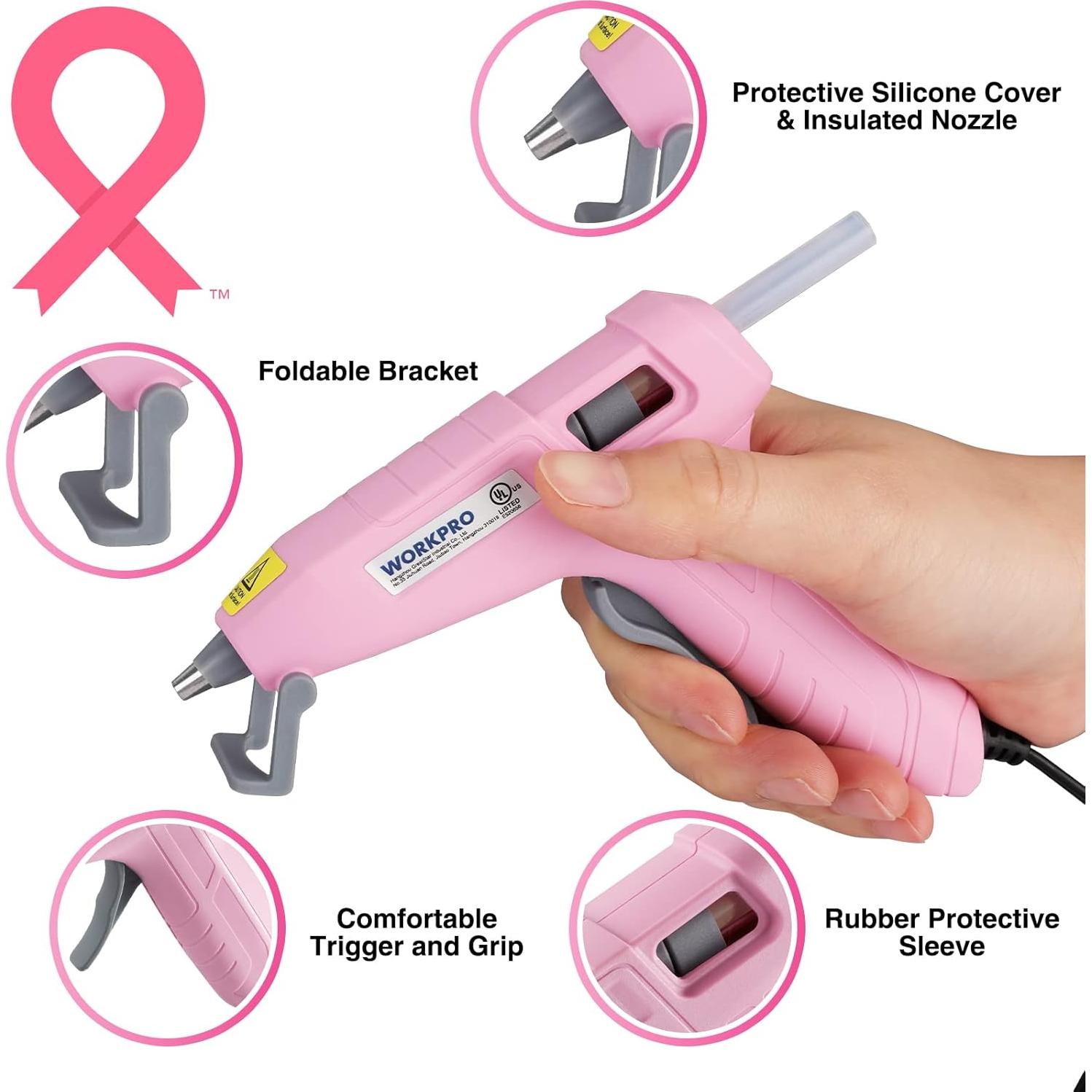 Pistola de Pegamento Caliente WORKPRO Mini Rosa con 20 Barras