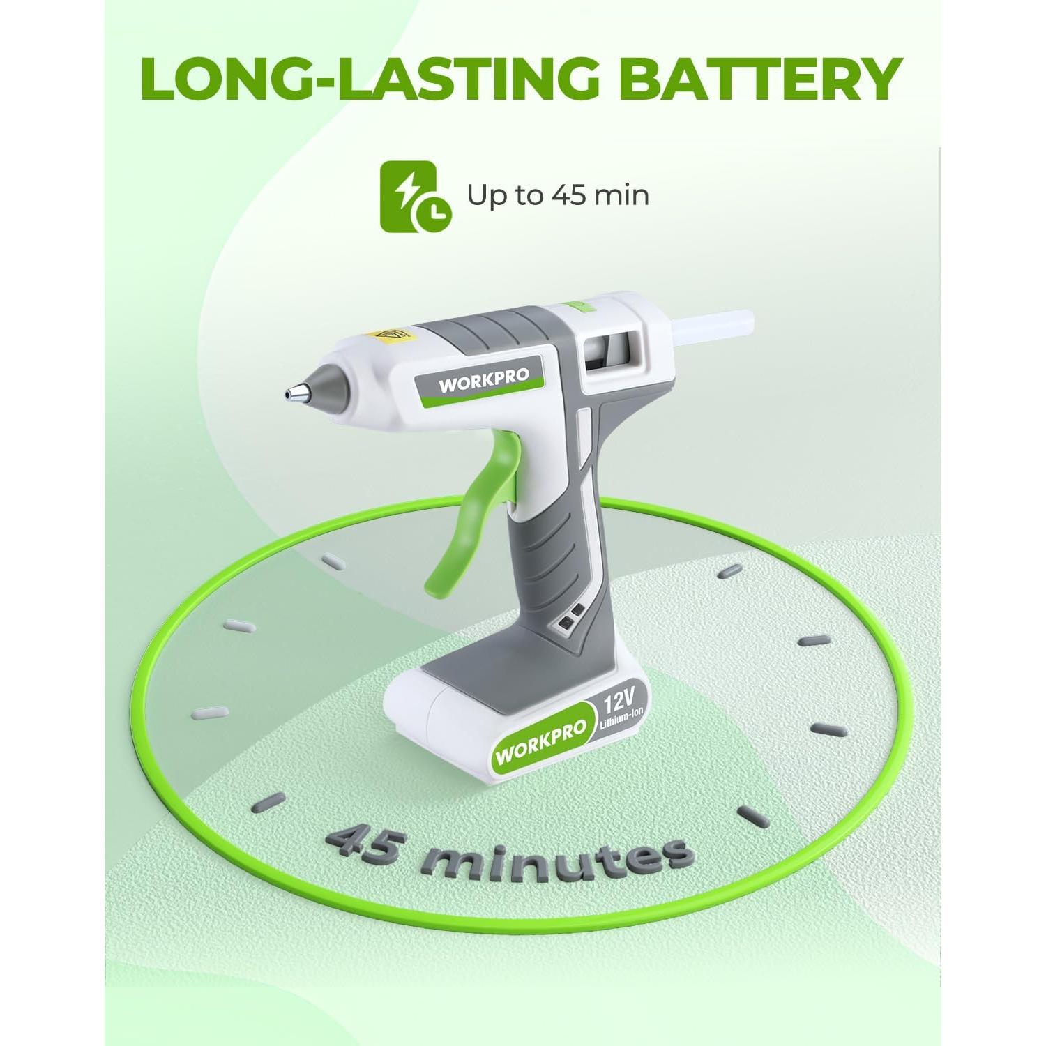 Pistola de Pegamento Caliente Inalámbrica WORKPRO 12V con 15 Barras