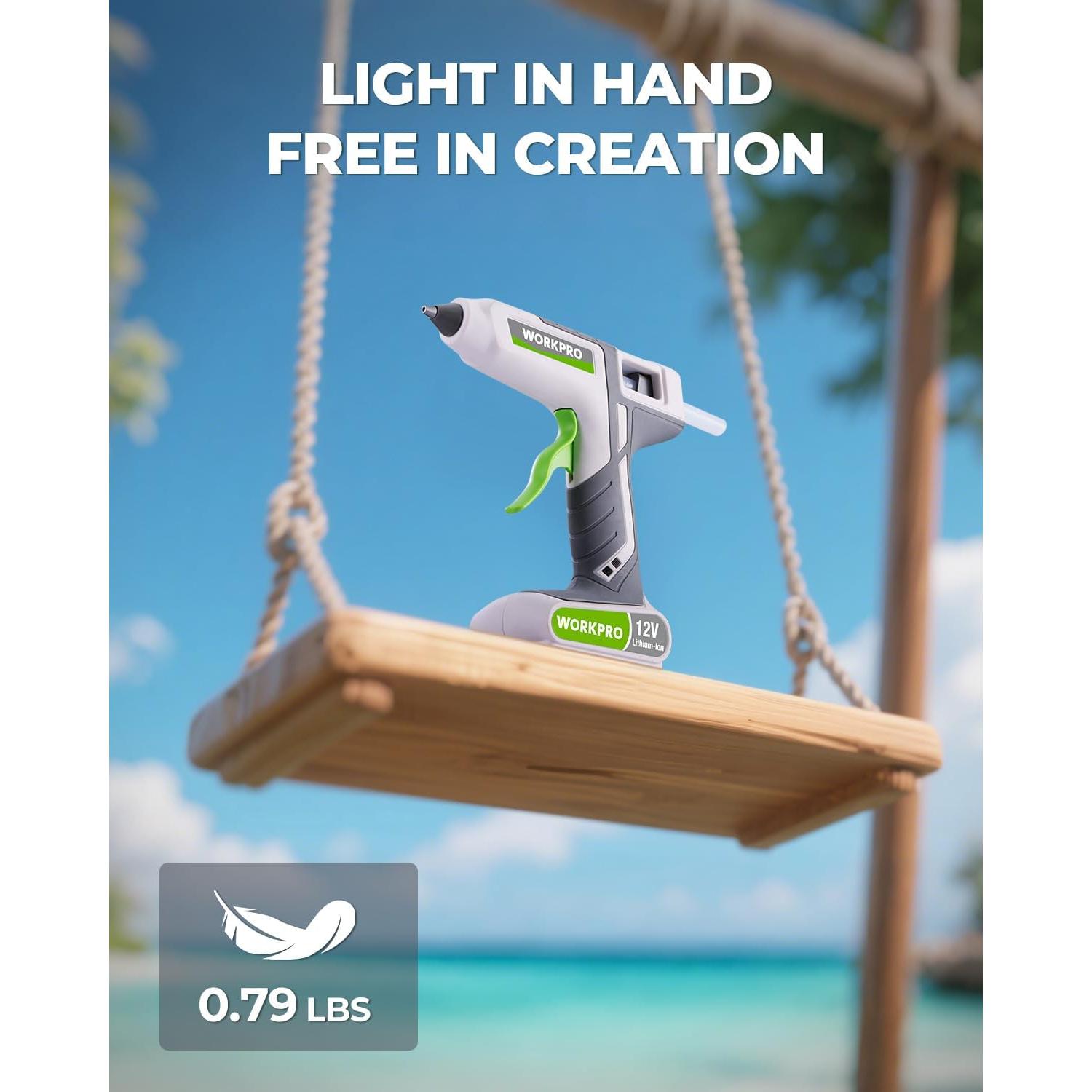 Pistola de Pegamento Caliente Inalámbrica WORKPRO 12V con 15 Barras