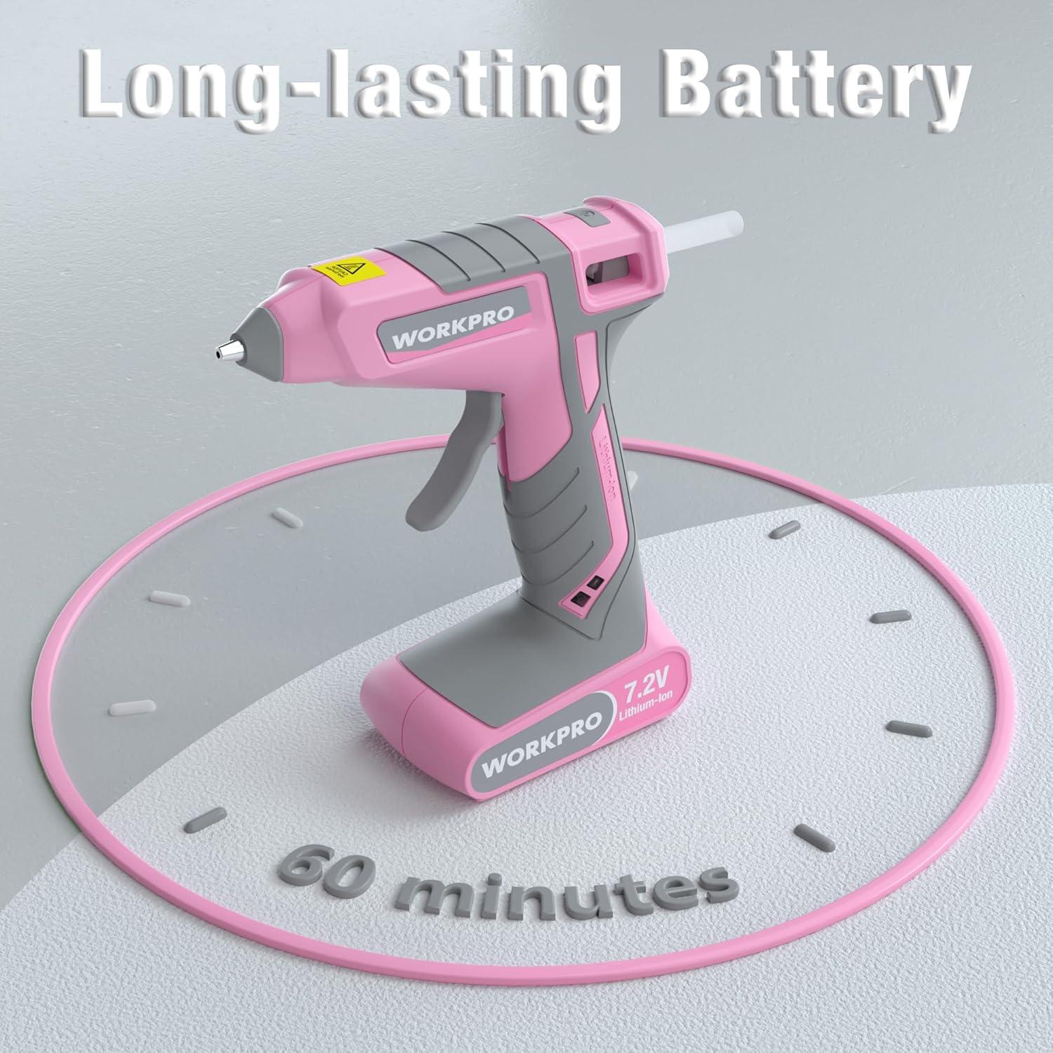 Pistola de Pegamento Caliente Inalámbrica WORKPRO 7.2V con 50 Barras