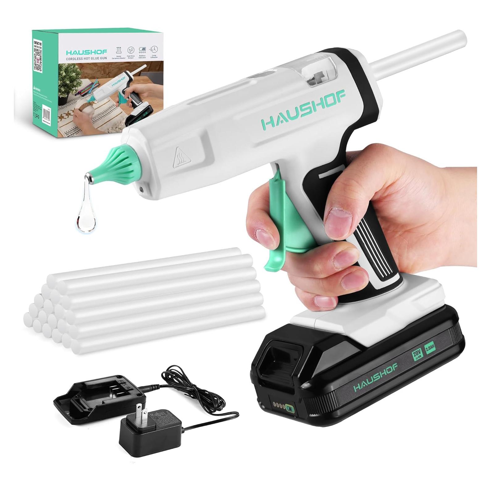 Pistola de Pegamento Caliente Inalámbrica HAUSHOF 20V con 20 Barras