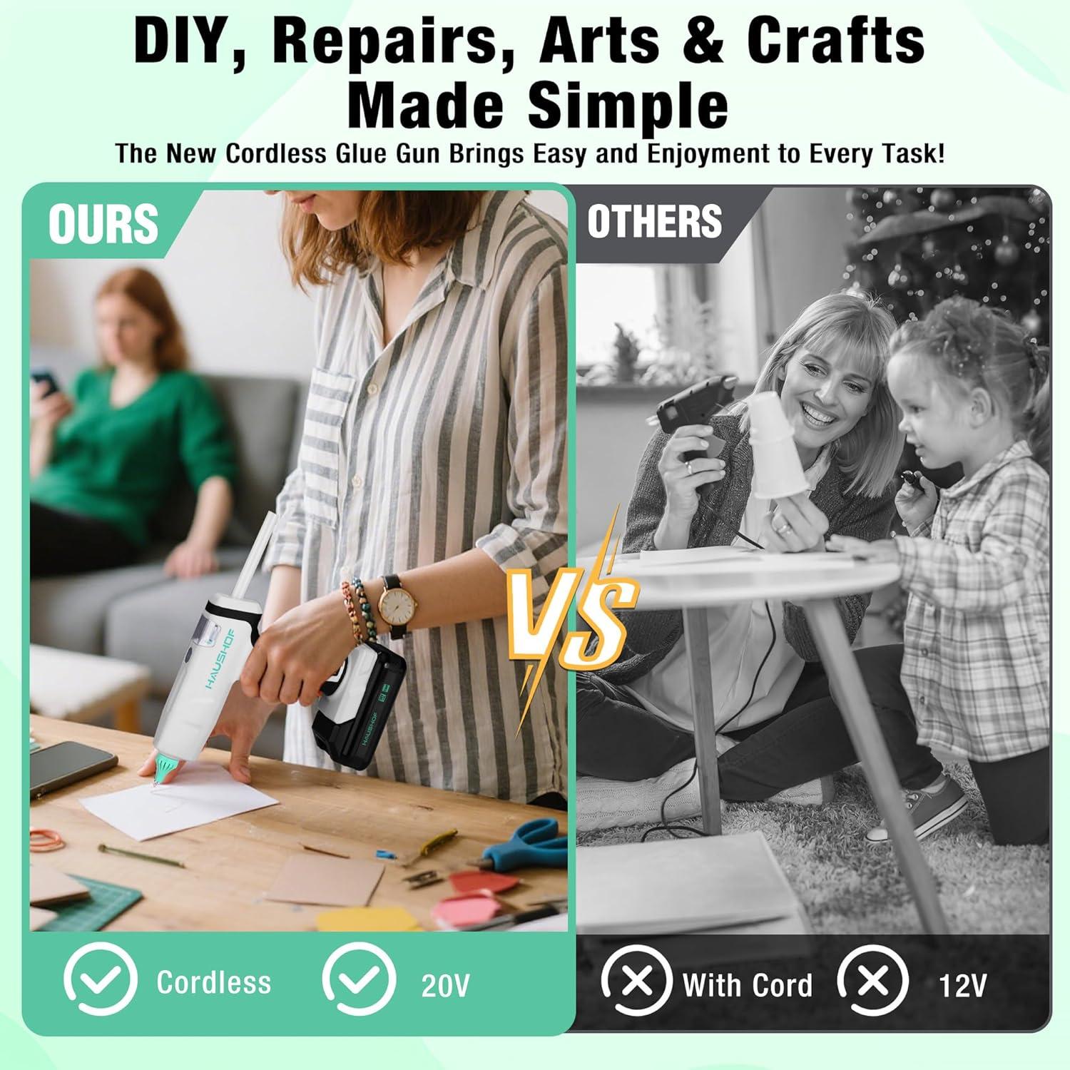 Pistola de Pegamento Caliente Inalámbrica HAUSHOF 20V con 20 Barras