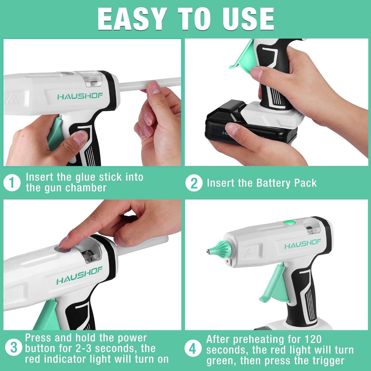 Pistola de Pegamento Caliente Inalámbrica HAUSHOF 20V con 20 Barras