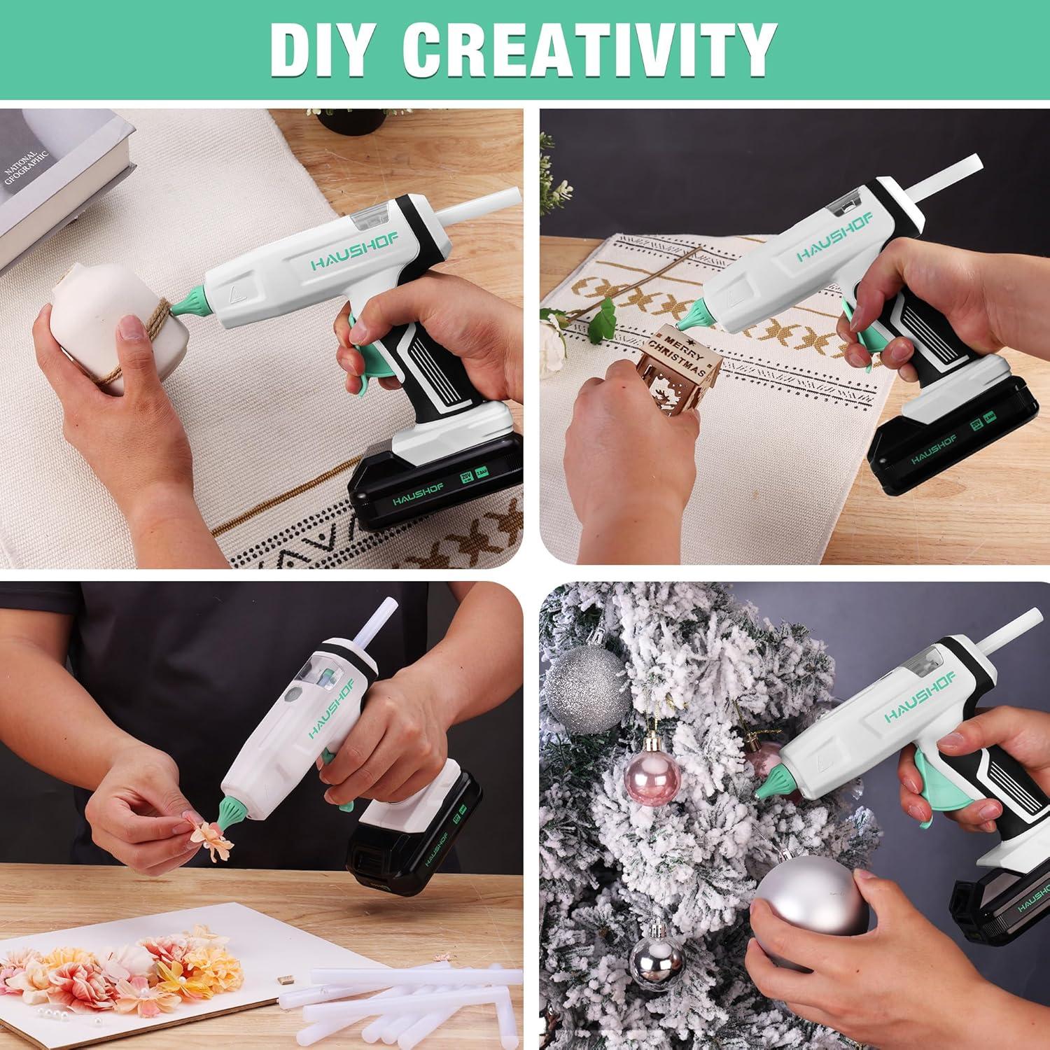 Pistola de Pegamento Caliente Inalámbrica HAUSHOF 20V con 20 Barras