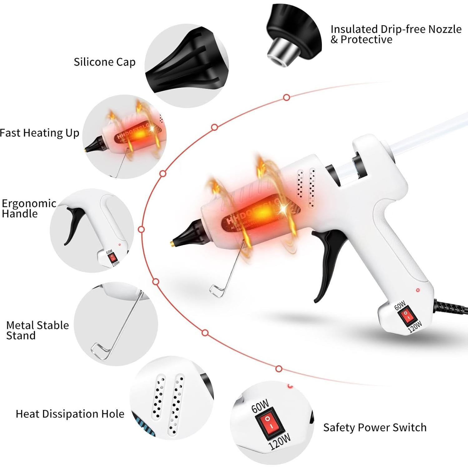 Pistola de Pegamento Caliente HHDQFTSLG 60/120W + 30 Varillas
