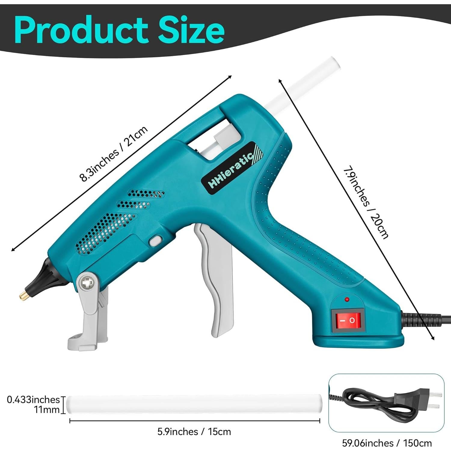 Pistola de Pegamento Caliente 100W HHieratic con 30 Barritas 11mm