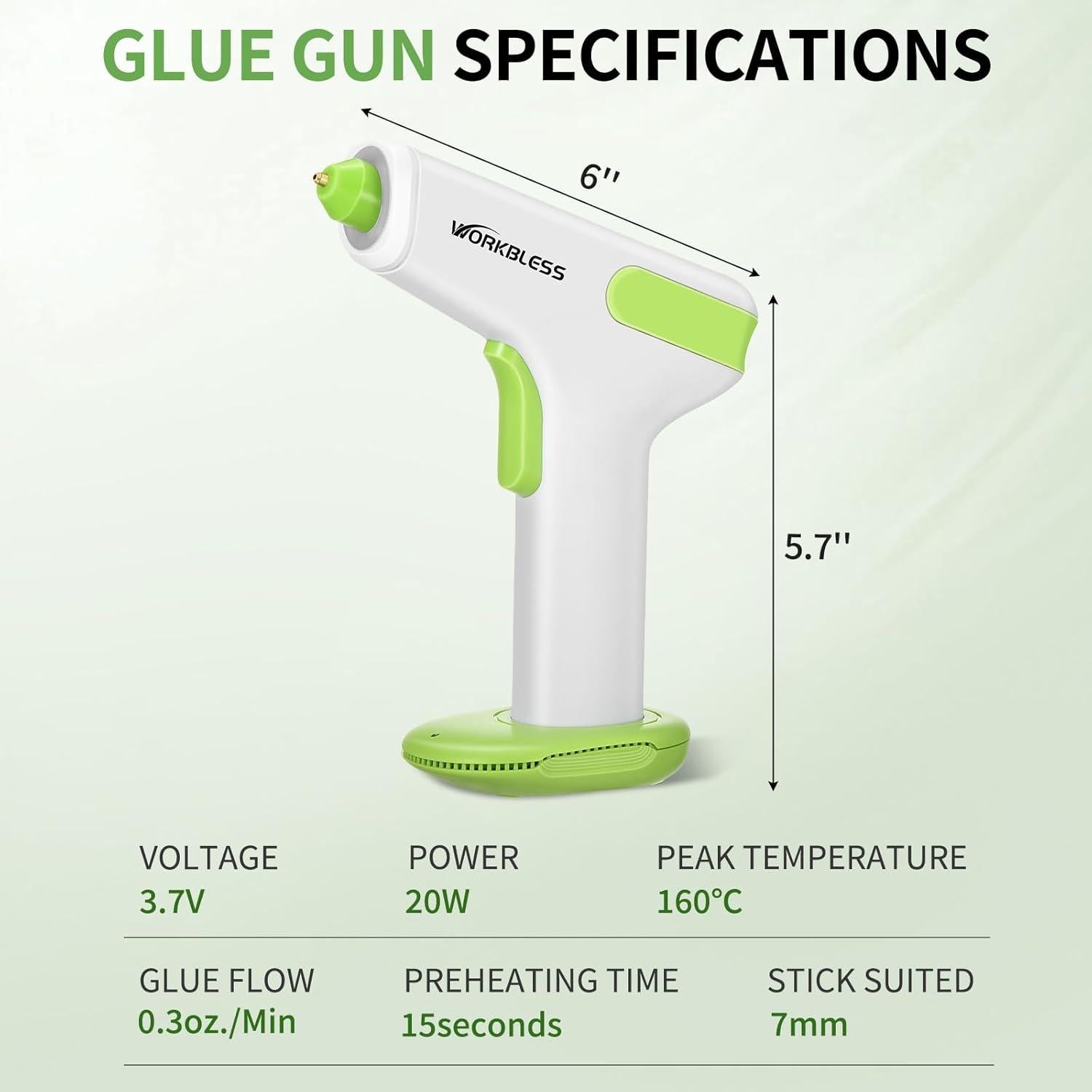 Pistola de Pegamento Inalámbrica WorkBless 2900mAh 20 Barras
