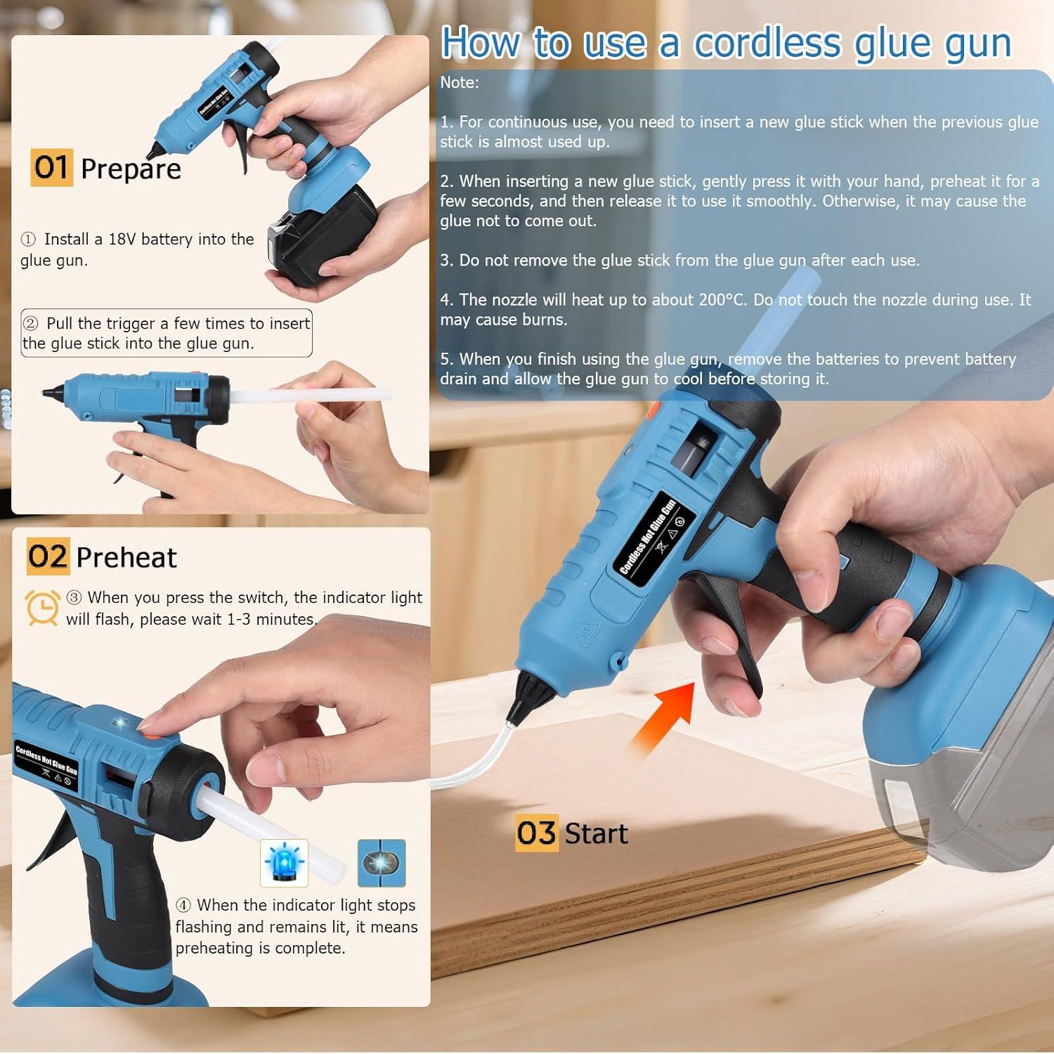 Pistola de Pegamento Caliente Inalámbrica VOJOTO 100W con 20 Barras