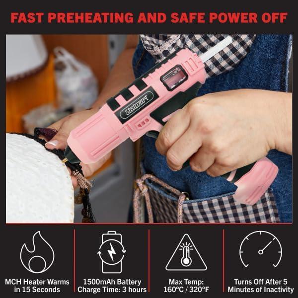 Pistola de Pegamento Inalámbrica Stalwart 4V Rosa - 20 Barras