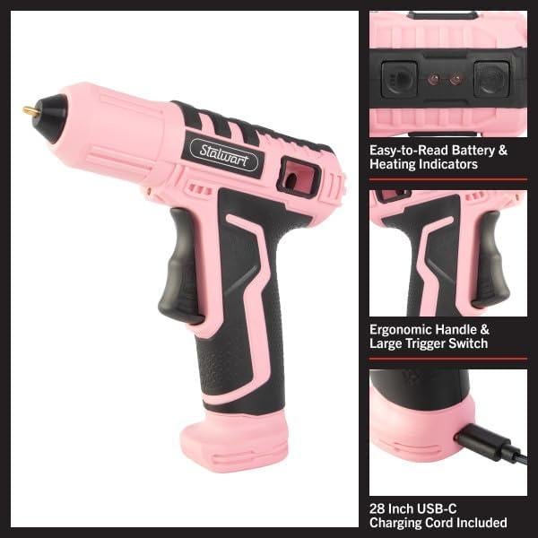 Pistola de Pegamento Inalámbrica Stalwart 4V Rosa - 20 Barras