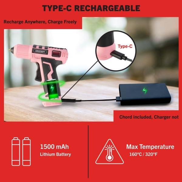 Pistola de Pegamento Inalámbrica Stalwart 4V Rosa - 20 Barras