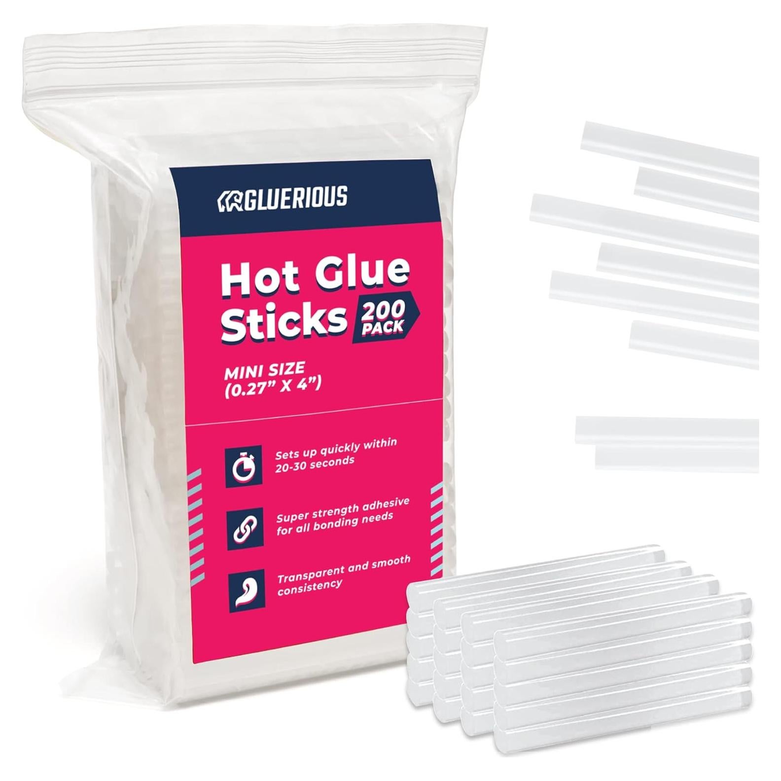 Barras de Pegamento Caliente Mini Gluerious 200 Pcs 10 cm