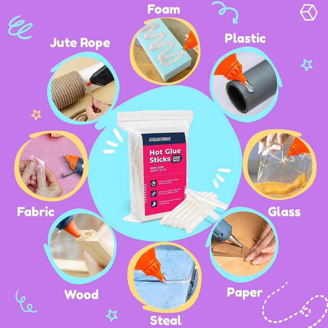 Barras de Pegamento Caliente Mini Gluerious 200 Pcs 10 cm
