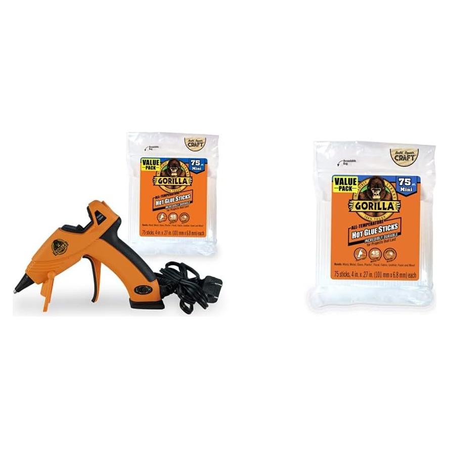Kit Pistola de Pegamento Caliente Dual GORILLA + 75 Barras 10.16cm