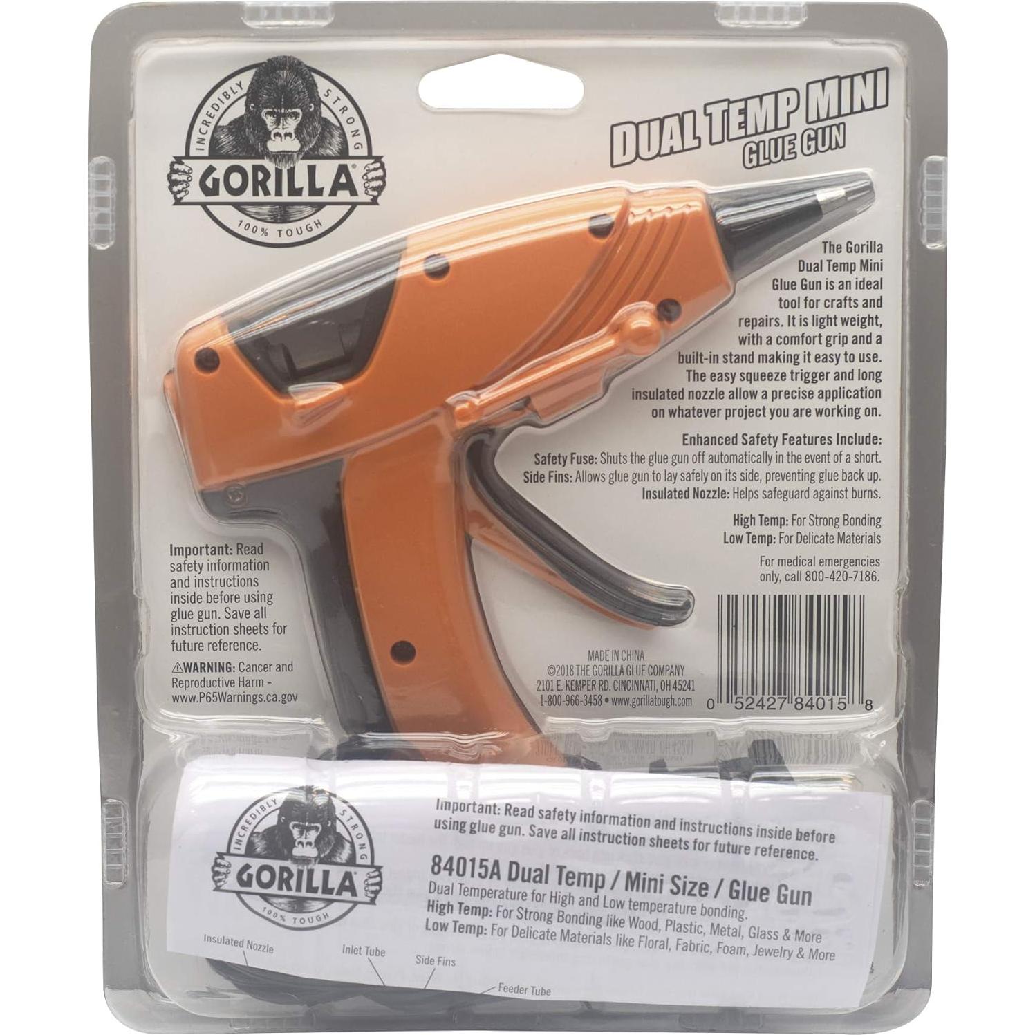 Kit Pistola de Pegamento Caliente Dual GORILLA + 75 Barras 10.16cm