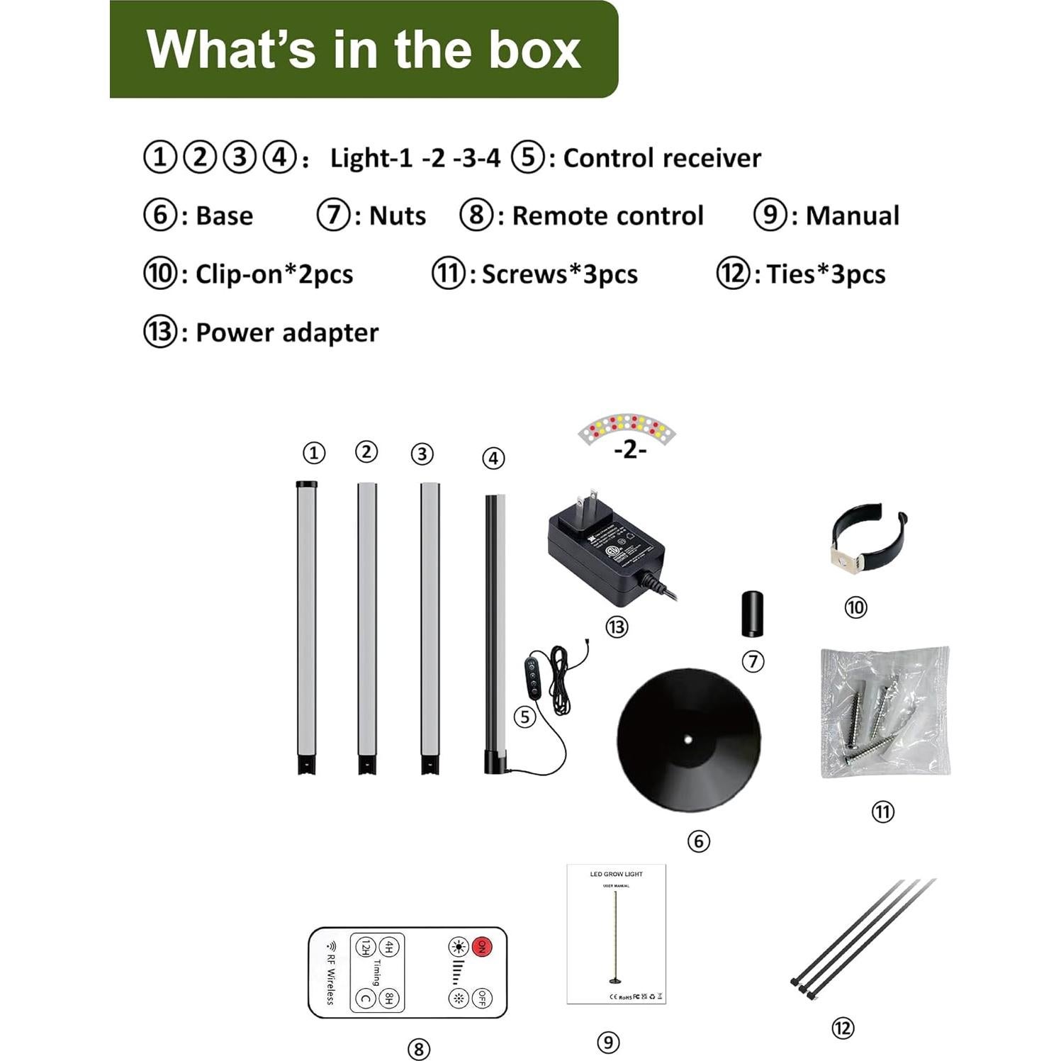 Luz de Crecimiento LED Oizuon 36W 164cm con Temporizador y Control Remoto