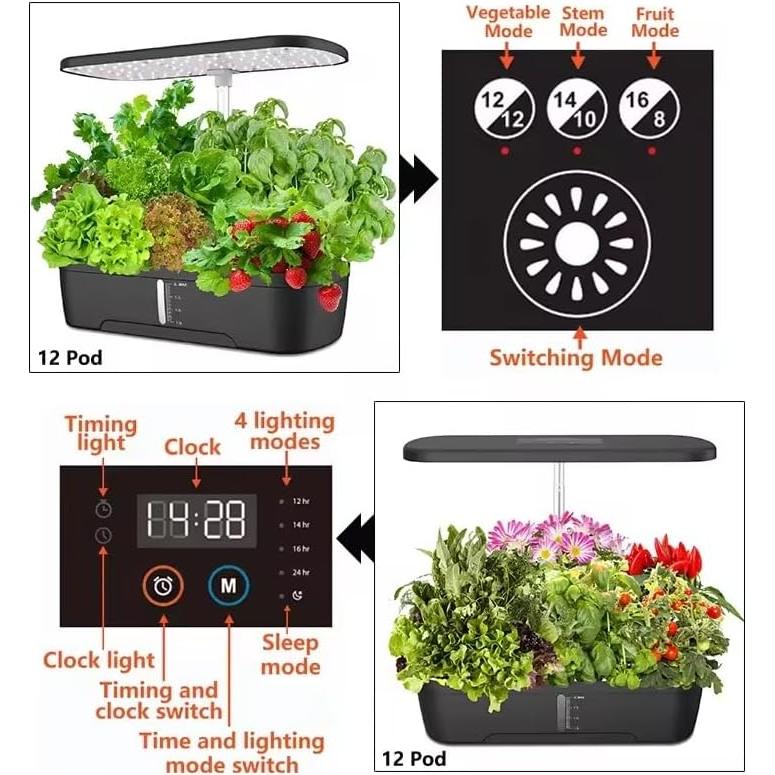 Kit de Cultivo Hidropónico Banvikon 12 Cápsulas LED Autorriego