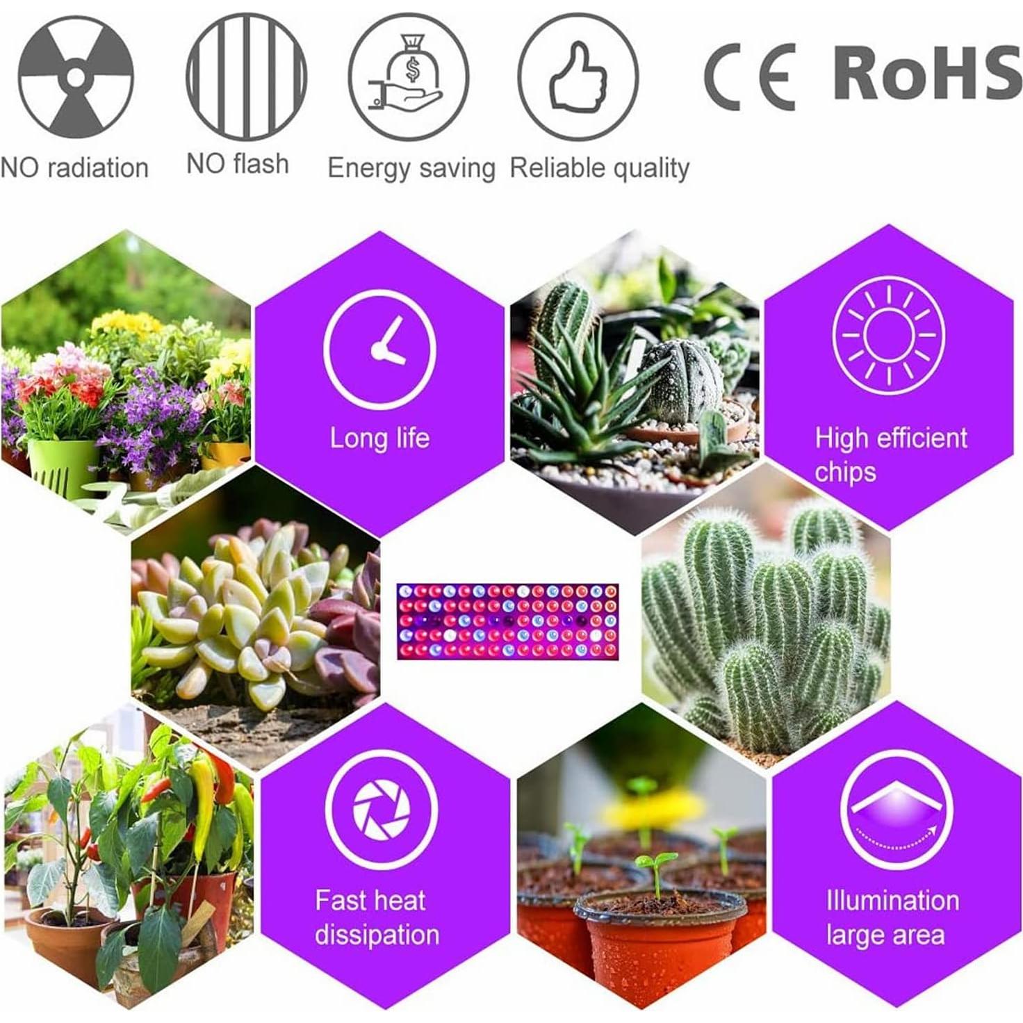 Lámpara de Cultivo LED Juhefa 25W Espectro Completo 30.9x11.9cm