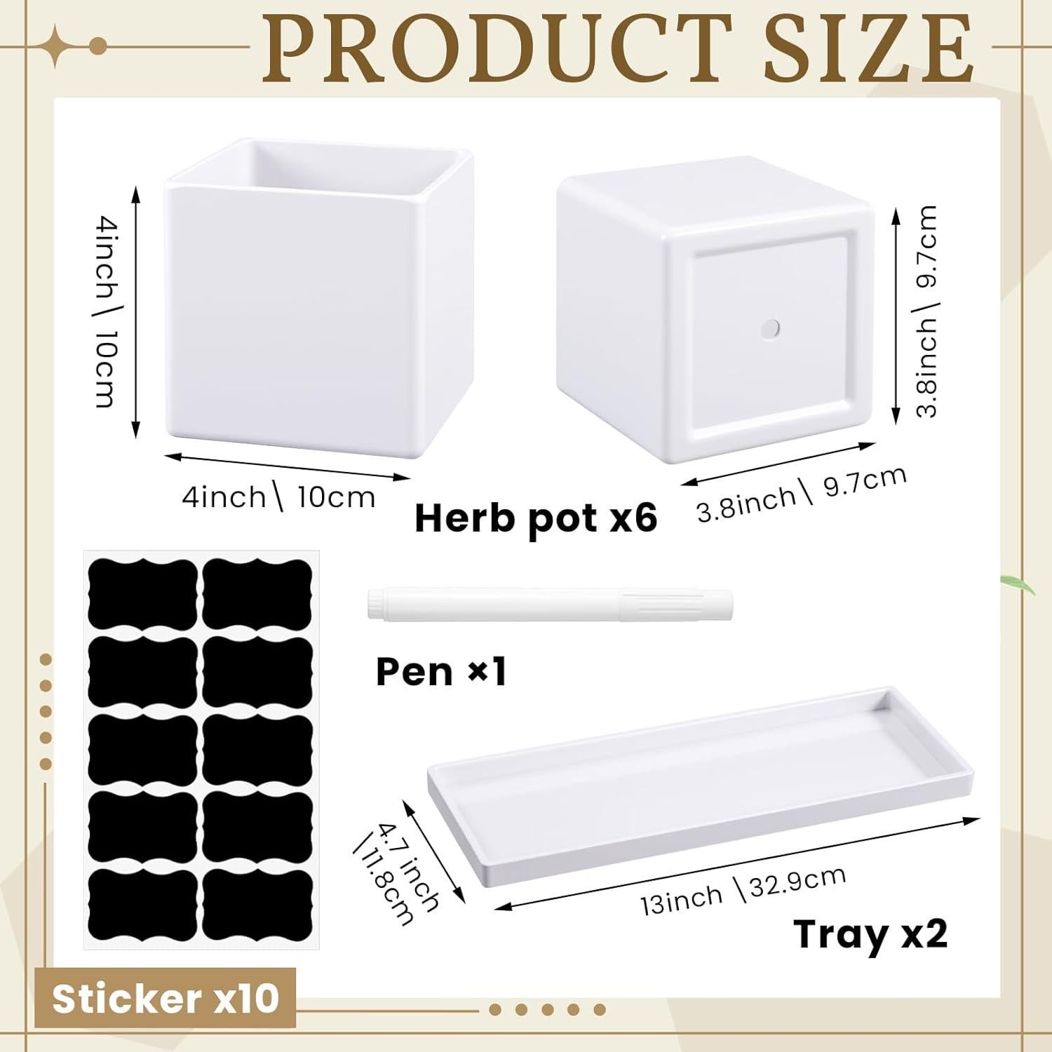 Juego de 6 Macetas de Hierbas RimCereal con Drenaje Blanco