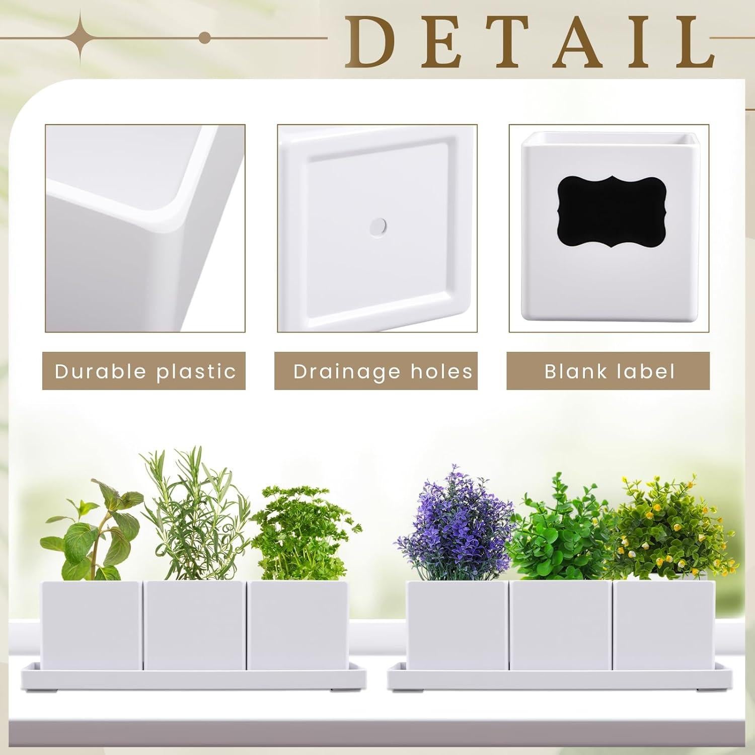 Juego de 6 Macetas de Hierbas RimCereal con Drenaje Blanco