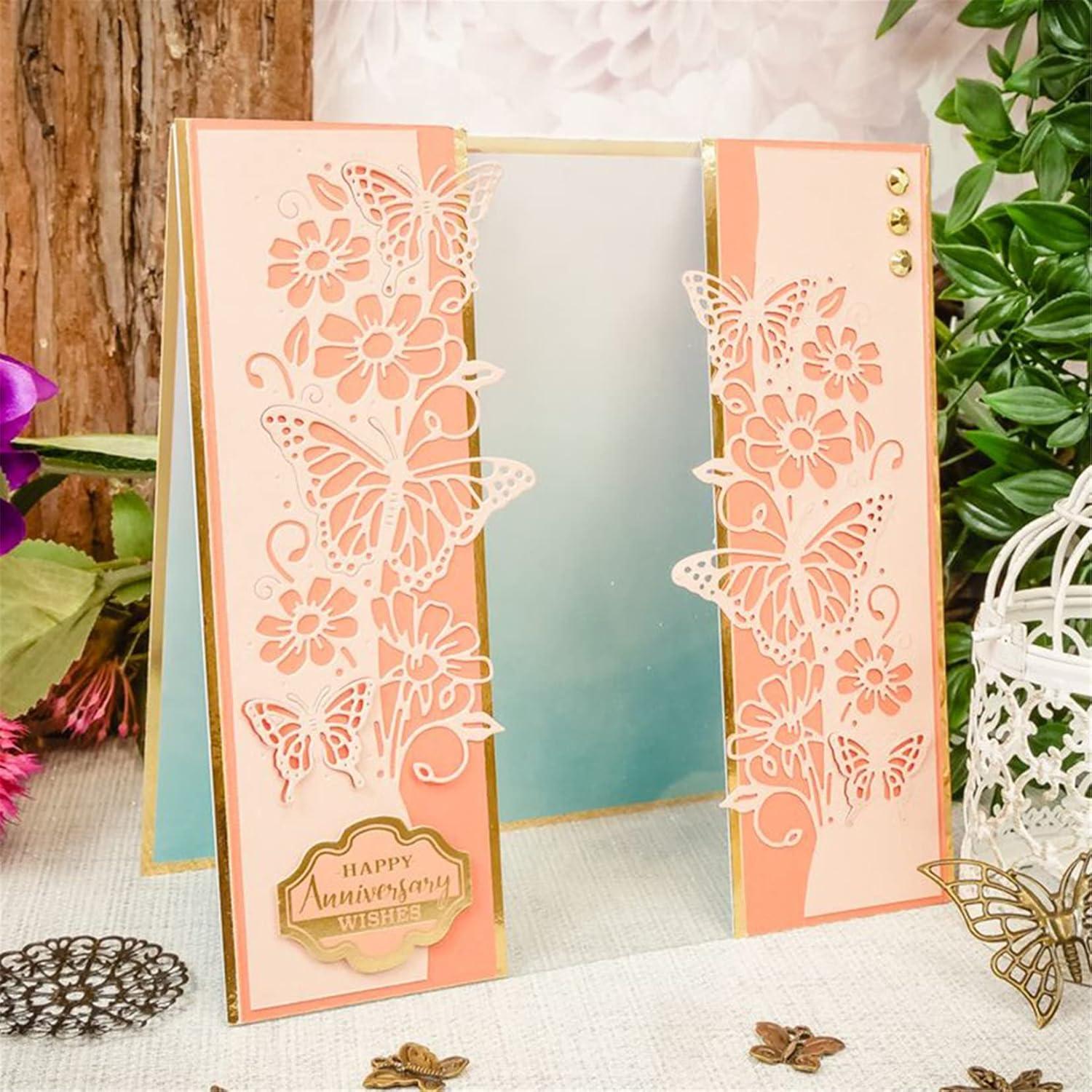 Scrapbooking Die-Cuts for Card Making, Christmas Metal Cutting Dies, Paper Craft Punch Template, Background Embossing Stencils, DIY Album Décor (Butterfly Flower- 7.8x15.8cm)