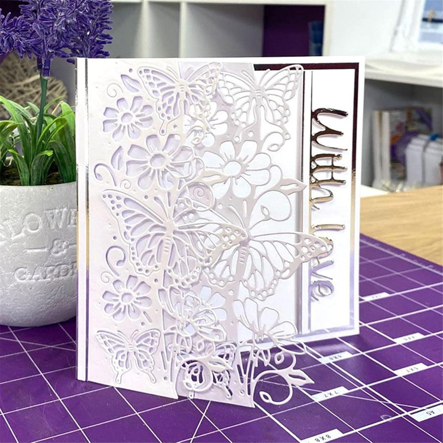 Scrapbooking Die-Cuts for Card Making, Christmas Metal Cutting Dies, Paper Craft Punch Template, Background Embossing Stencils, DIY Album Décor (Butterfly Flower- 7.8x15.8cm)
