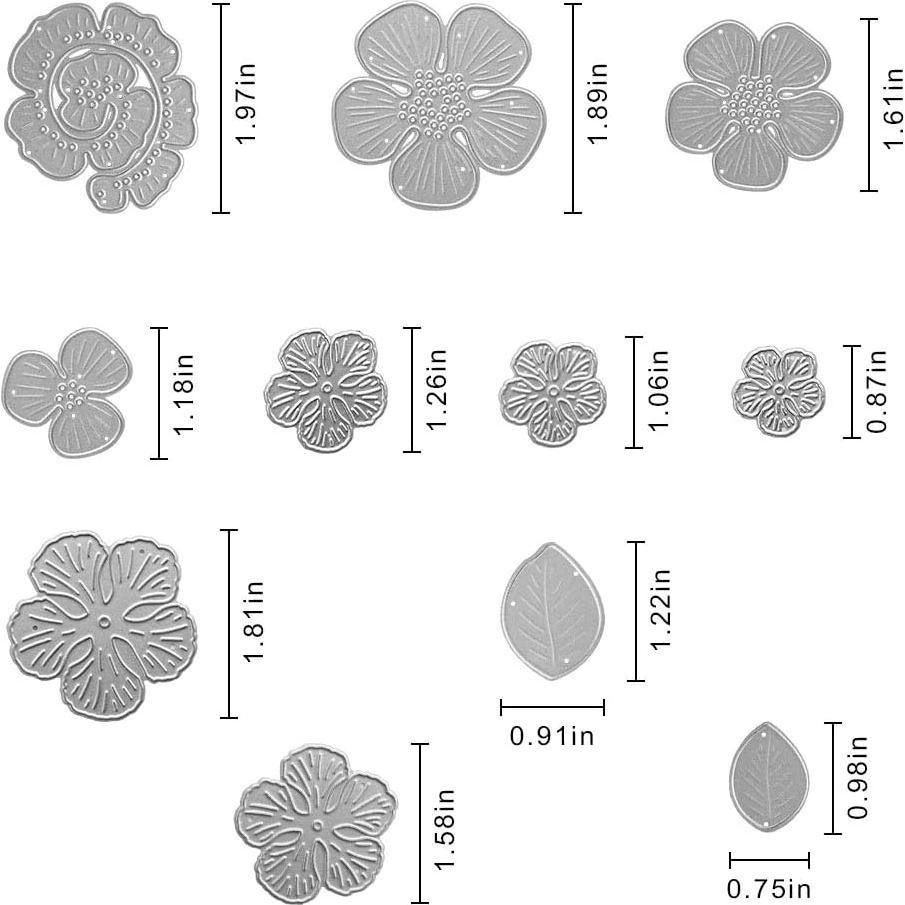 Troqueles de Corte de Metal Belamour 9 Flores y 2 Hojas