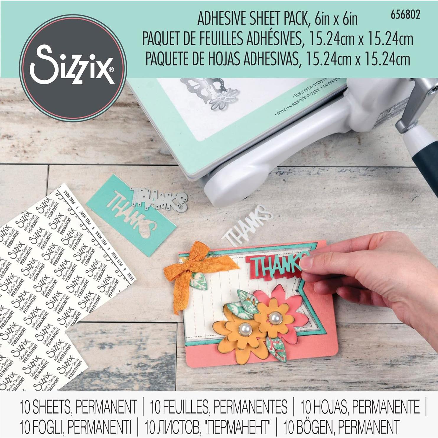 Hojas Adhesivas Sizzix 15x15 cm - 10 Unidades Sin Residuo