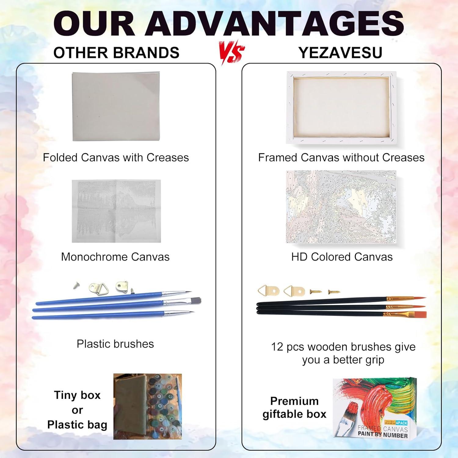 Kit de Pintura por Números Enmarcado Yezavesu 4 Piezas 20x30 cm