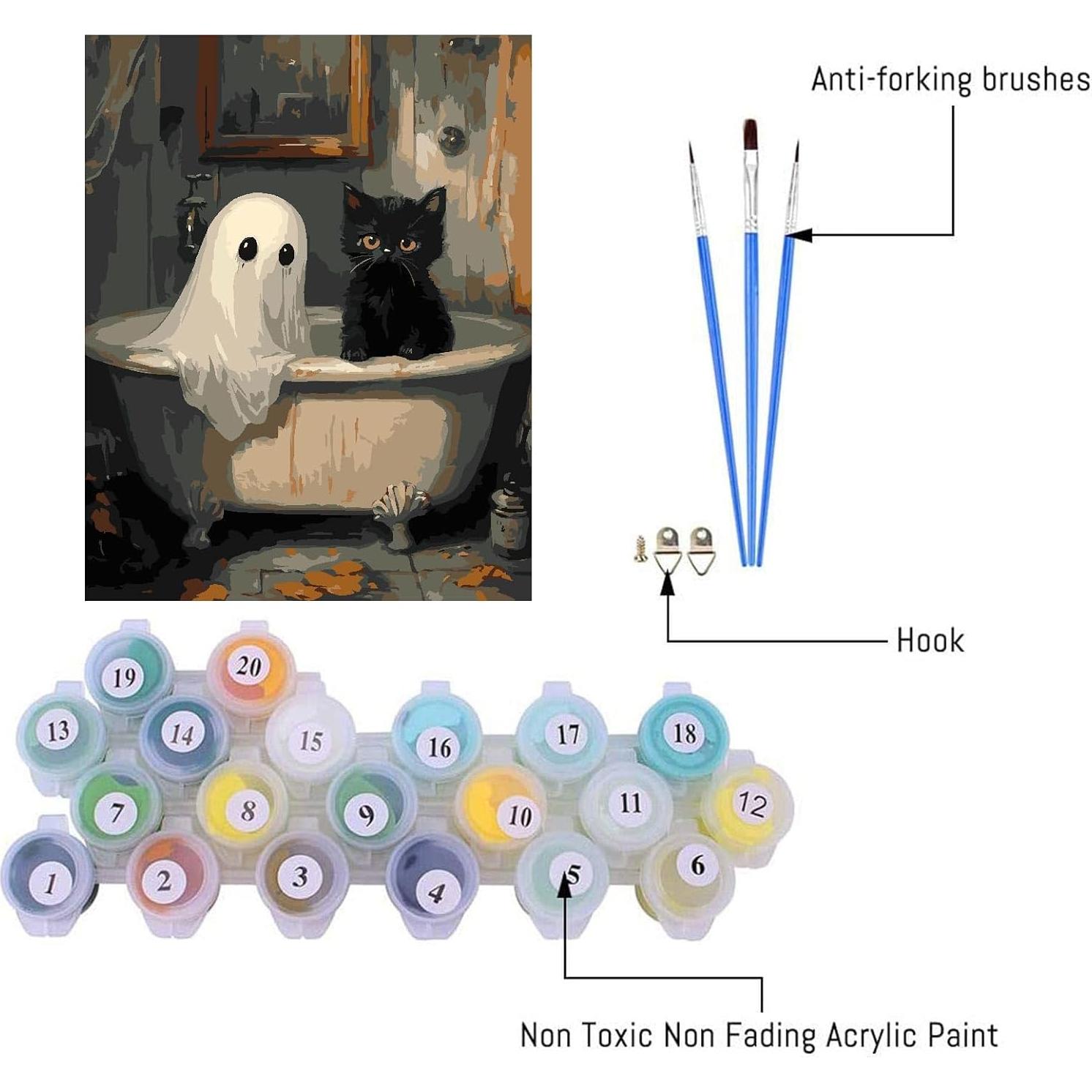 Kit de Pintura por Números Clendo Gato Fantasma 40x50 cm