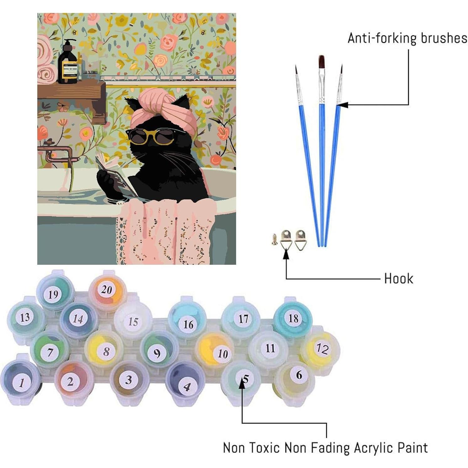 Kit de Pintura por Números Canrichshop Gato Negro 40x50cm