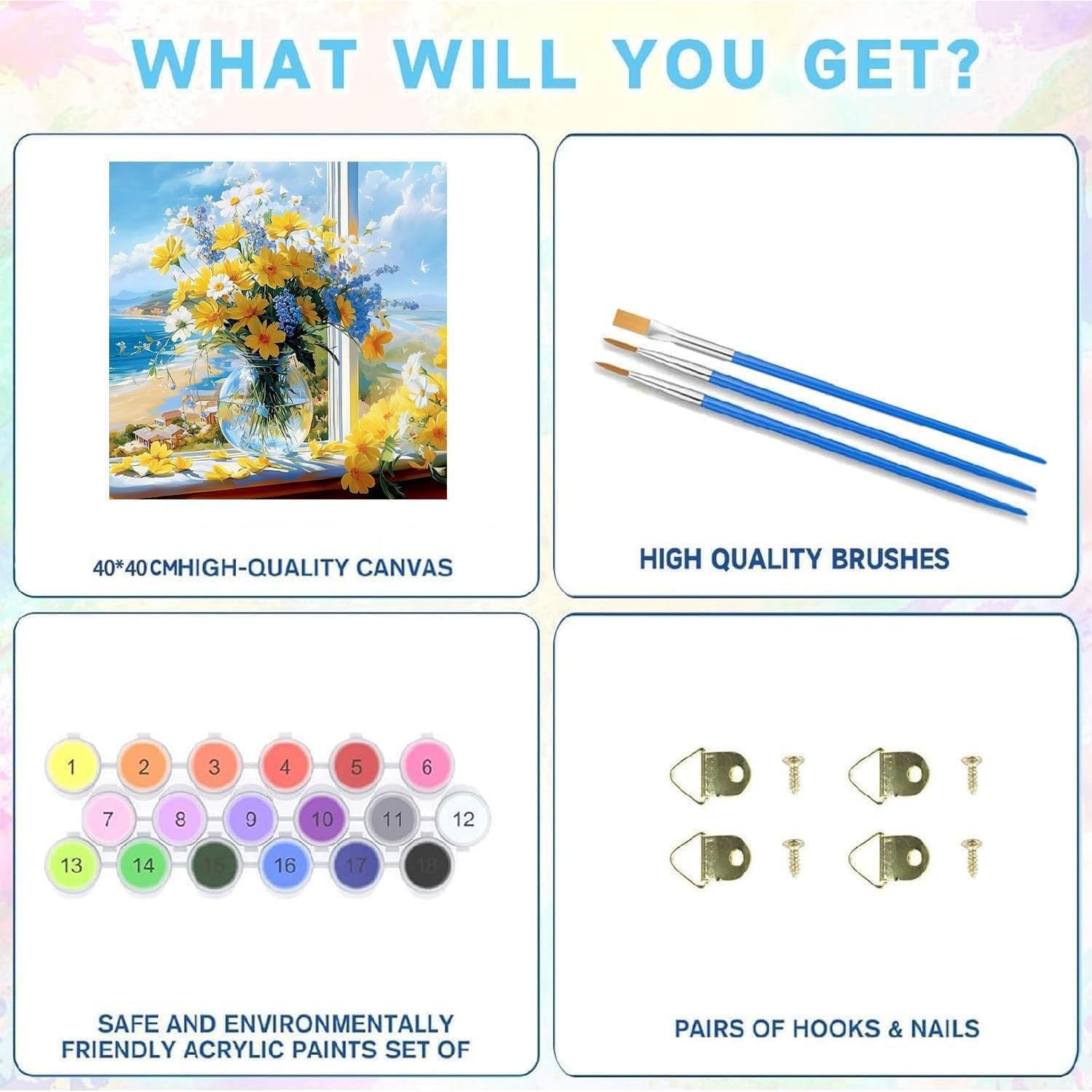 Kit de Pintura por Números Floral YarnWhimsy 40x40 cm