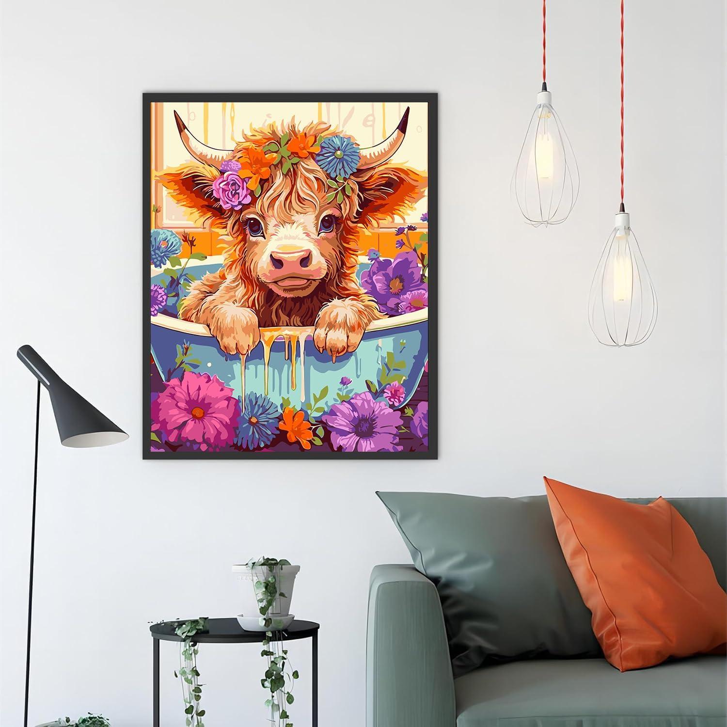 Pintura por Números Tigdtiu Vaca con Flores 40x50 cm