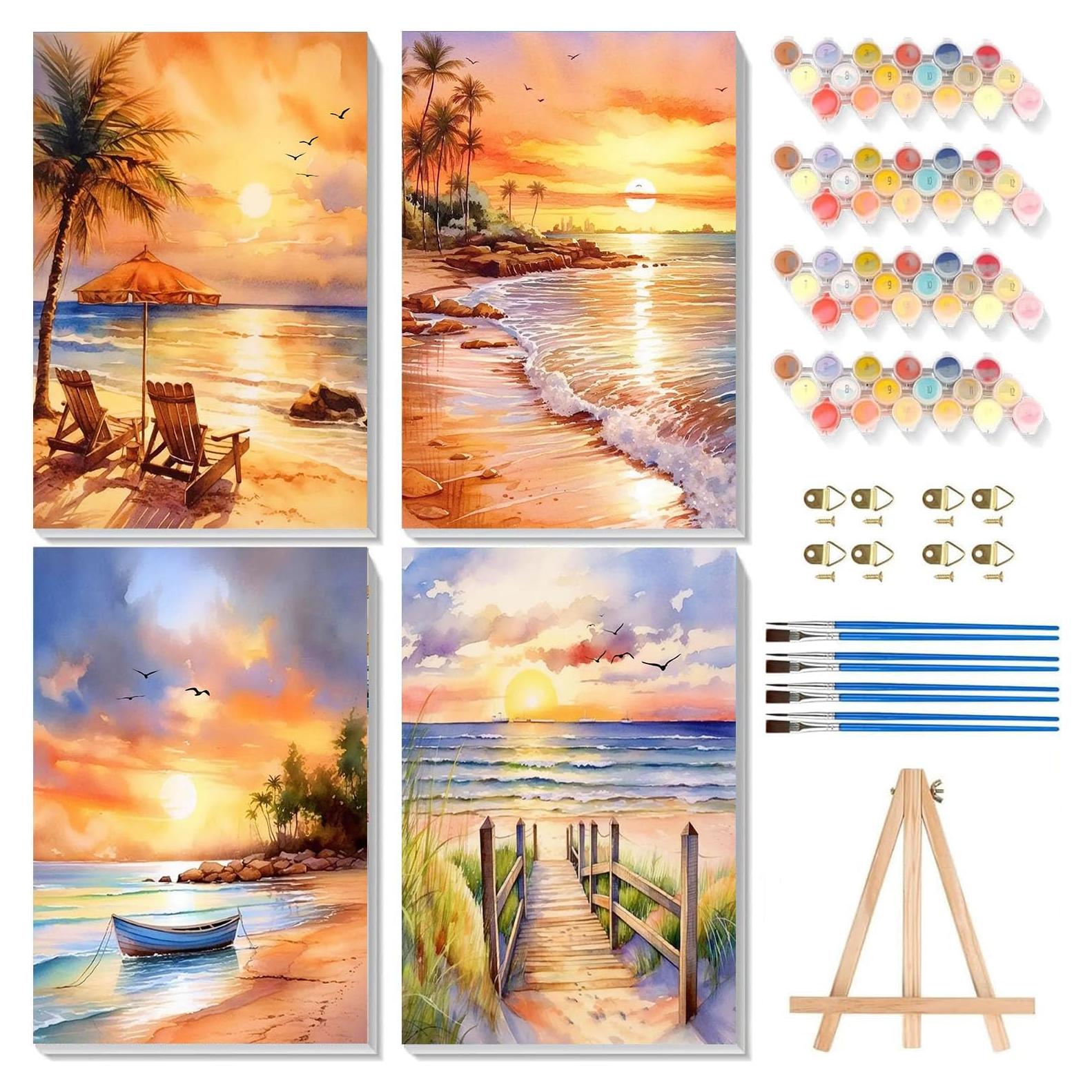 Kit de Pintura por Números Arttoplus 4 Lienzos Enmarcados 20x30cm