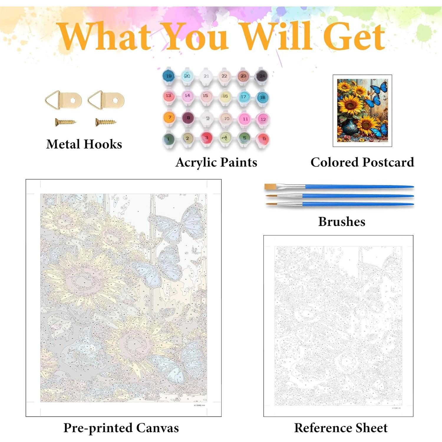 Kit de Pintura por Números Okarina Girasol y Mariposa 40.6x50.8 cm