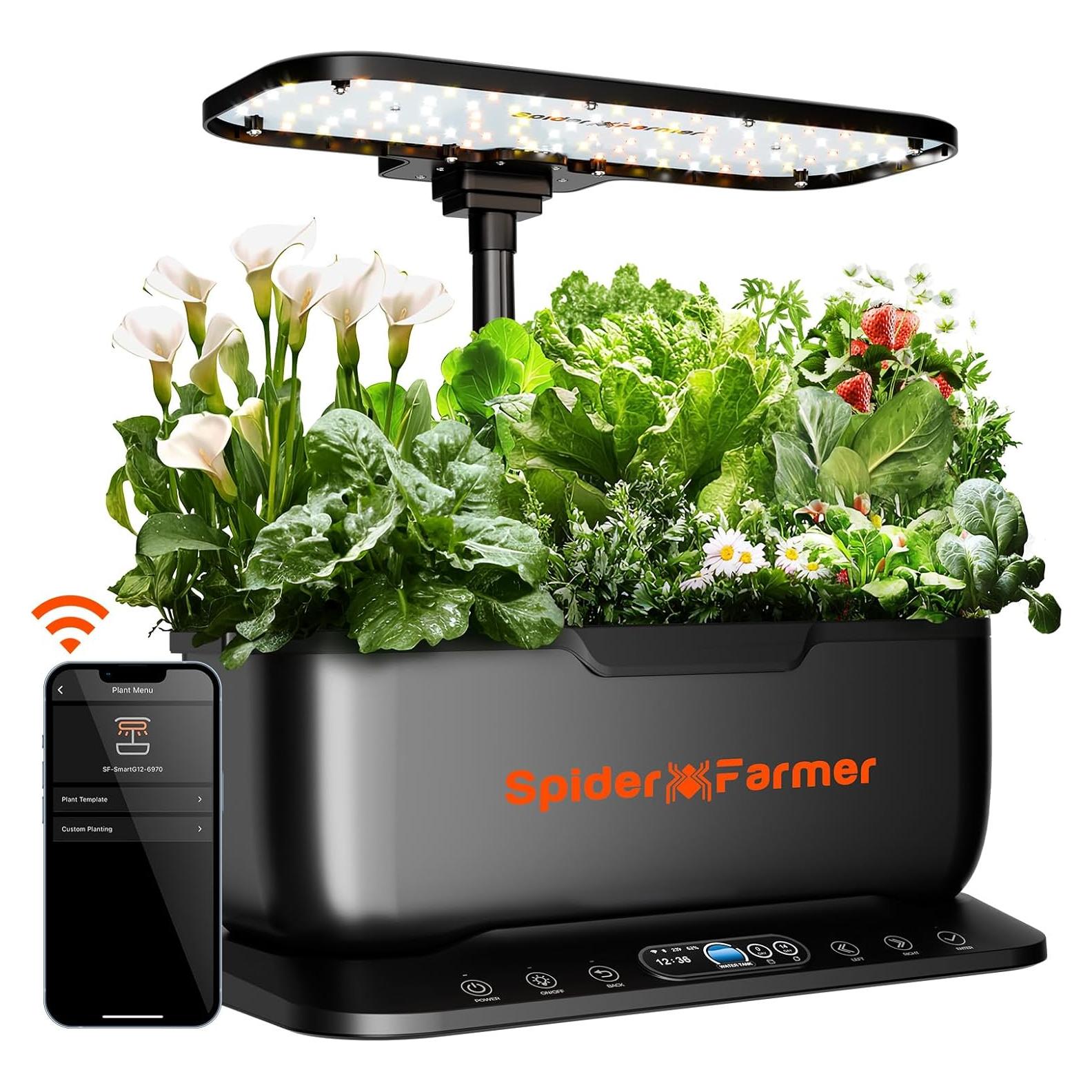 Spider Farmer SmartG12 Hydroponics Growing System, 12 Pods Indoor Garden with 36W LED Grow Light Full-Spectrum, APP & WiFi Controlled, 6L Water Tank, Pump System, Automatic Timer