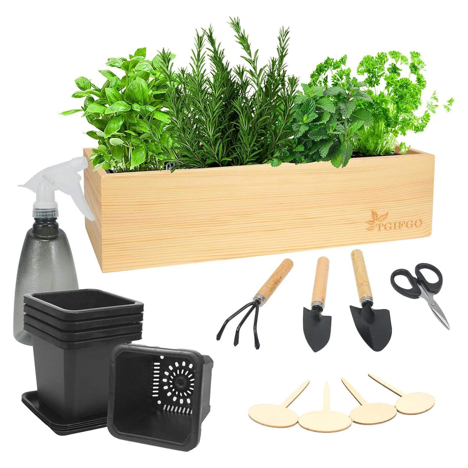 Kit de Jardín de Hierbas TGIFGO con 17 Herramientas y Macetas