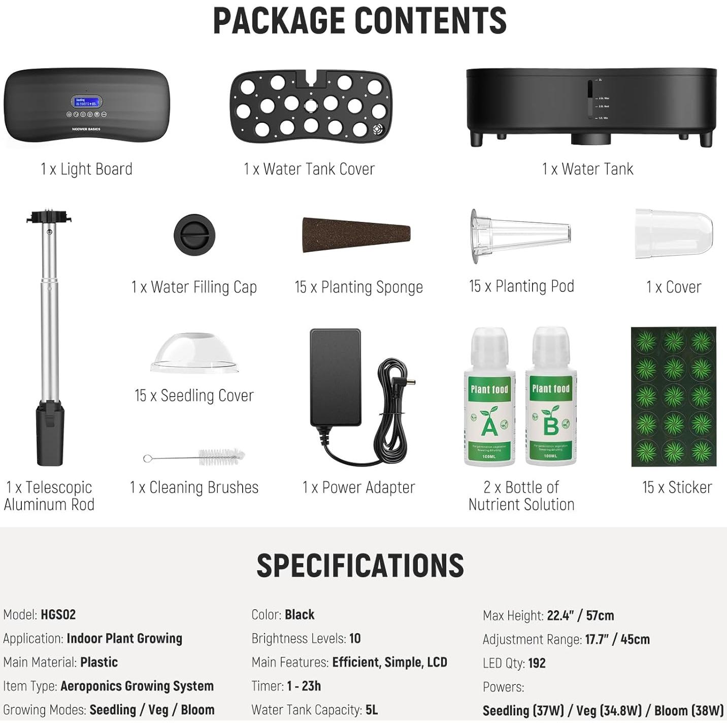 Sistema de Cultivo Aeropónico NEEWER HGS02 15 Plantas LED