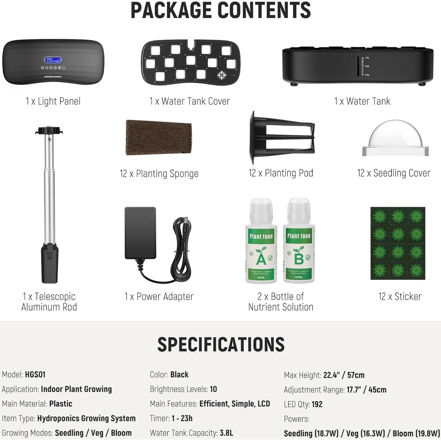 Sistema de Cultivo Hidropónico NEEWER HGS01 con Luz LED 12 Cápsulas